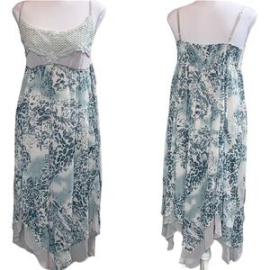 KAKTUS:  Sleeveless Chiffon Leopard Print Dress Crochet Pearl Top - Size Small